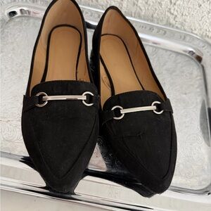 Forever 21 Black Pointed-Toe Loafers with Silver Bit